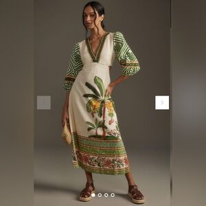 Farmrio x Anthropologie Palm V-neck Midi Dress with side cut outs